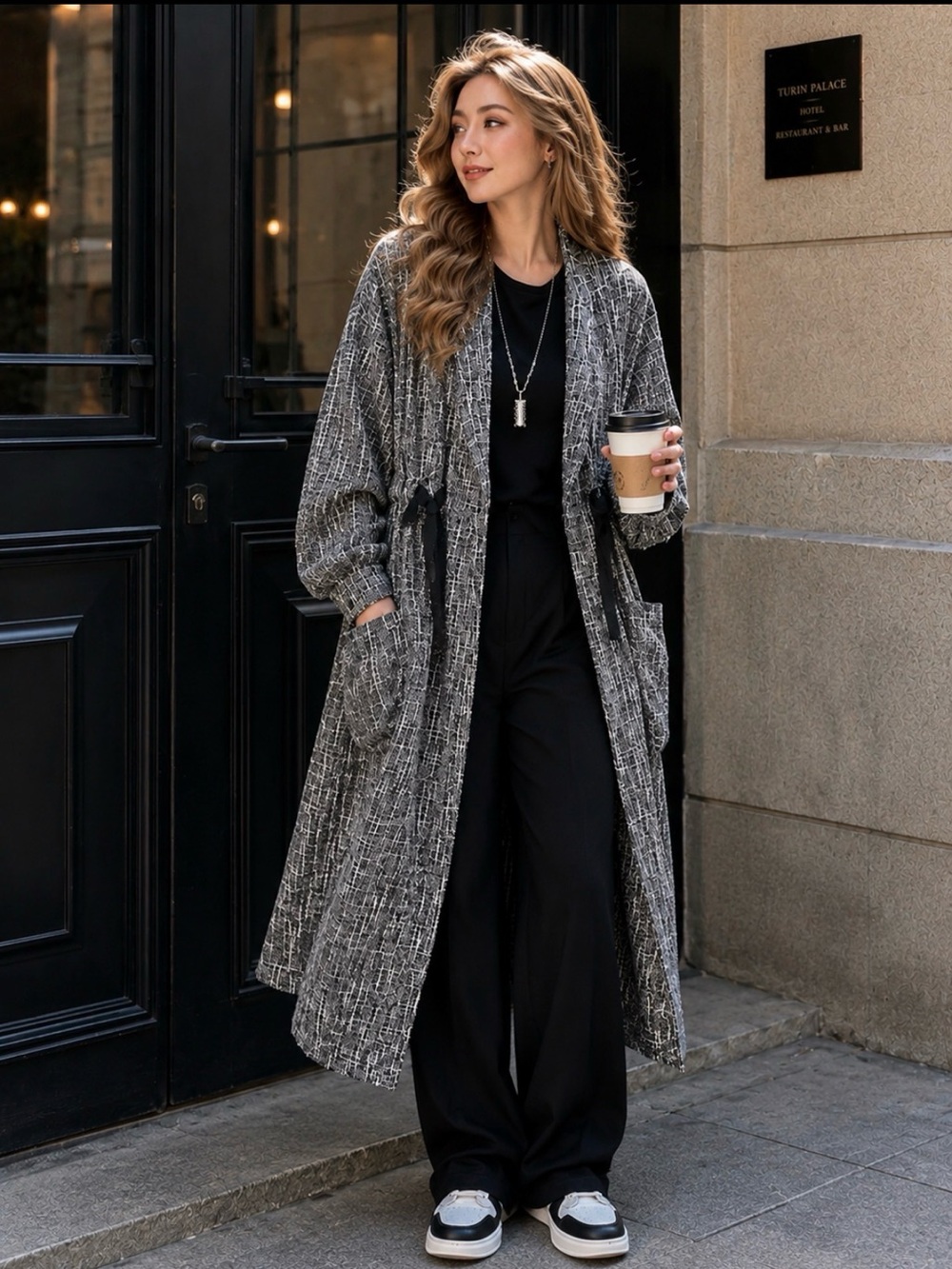 Kate Hewko Gray Long Textured Oversized Open Coat Size Small